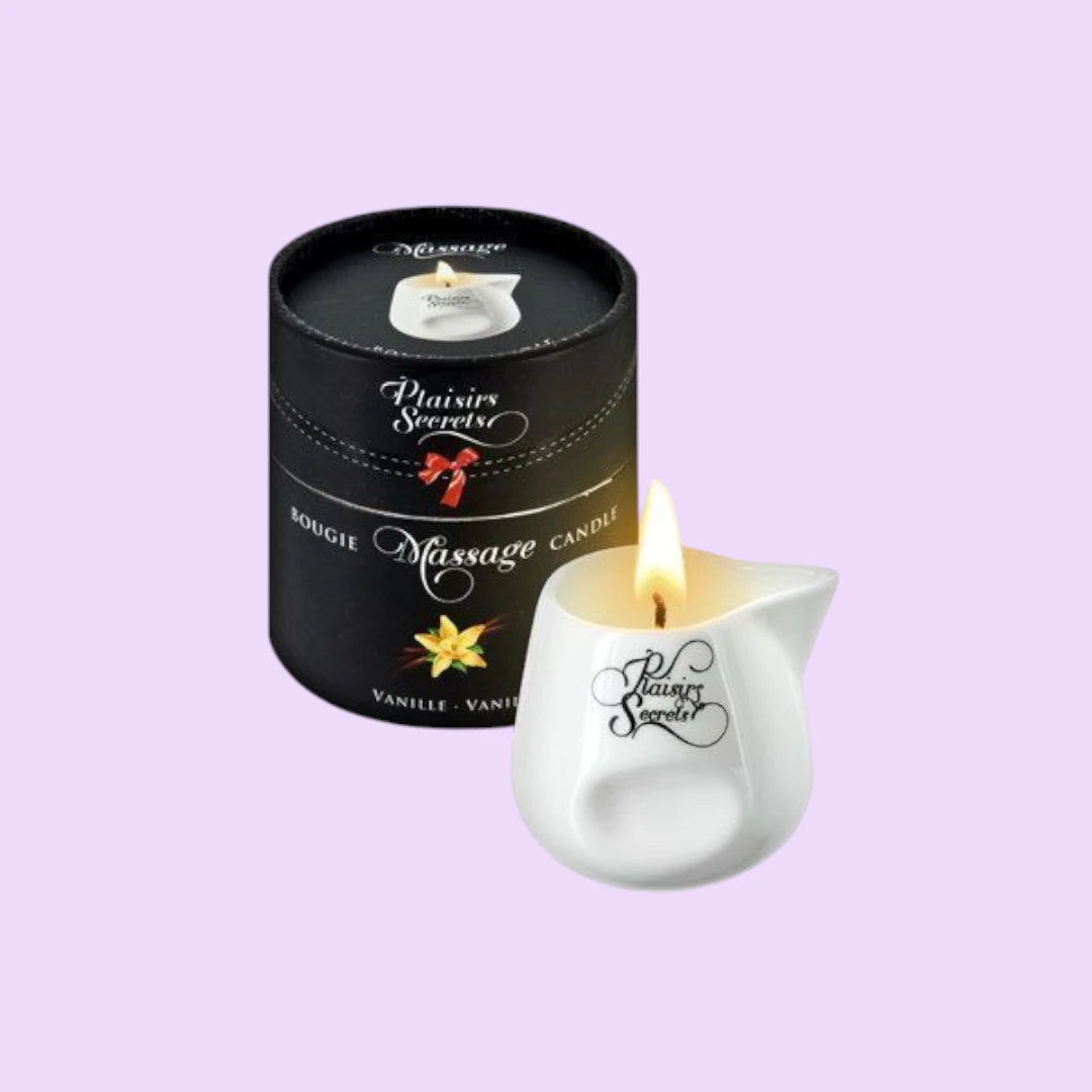 Масажна свічка Plaisirs Secrets Vanilla (80 мл) подарункова упаковка, керамічний посуд