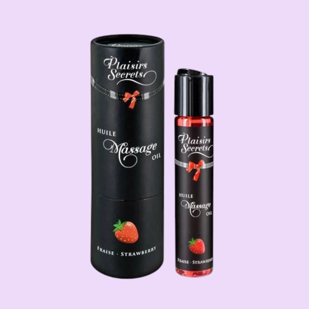 Масажна олія Plaisirs Secrets Strawberry (59 мл) з афродизіаками, їстівна, подарункове пакування