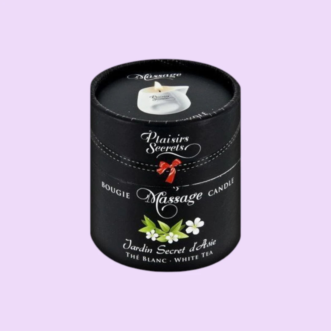 Масажна свічка Plaisirs Secrets White Tea (80 мл) подарункова упаковка, керамічний посуд