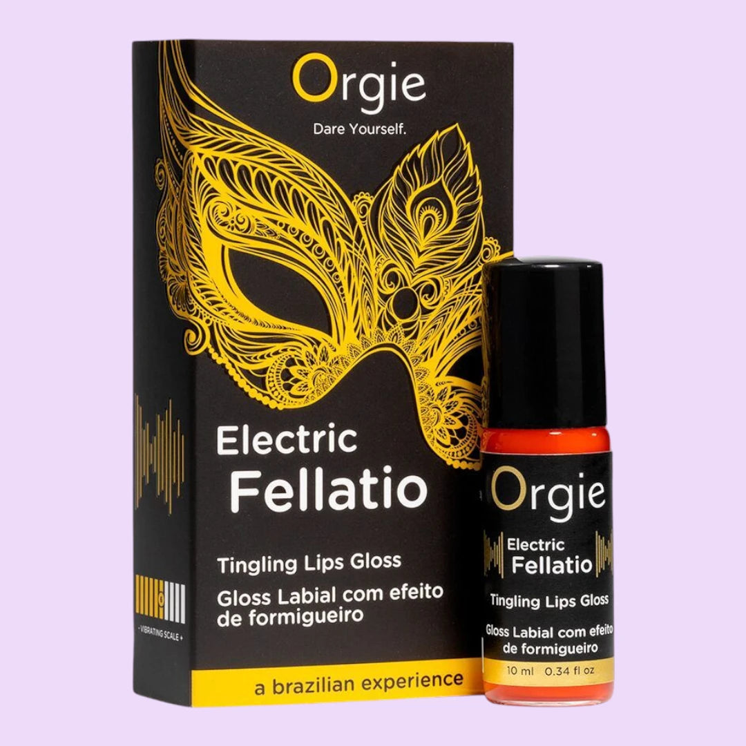 Блиск для губ з ефектом вібрації Orgie Electric Fellatio Lips Gloss (10 мл), смак фруктового асорті