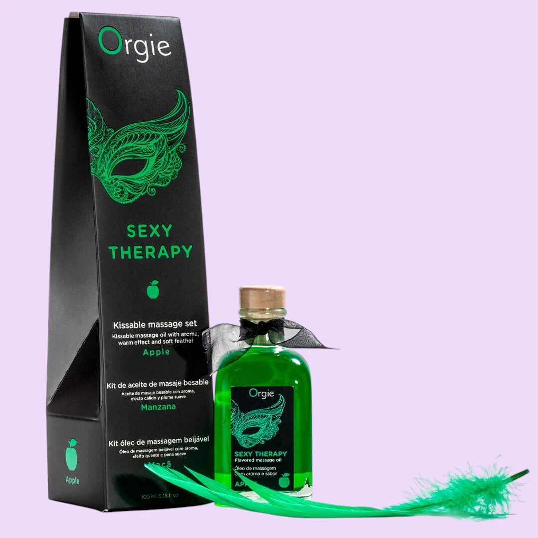Набір для масажу Orgie – Sexy Therapy Apple (100 мл), їстівна розігрівальна олія + пір'їнка