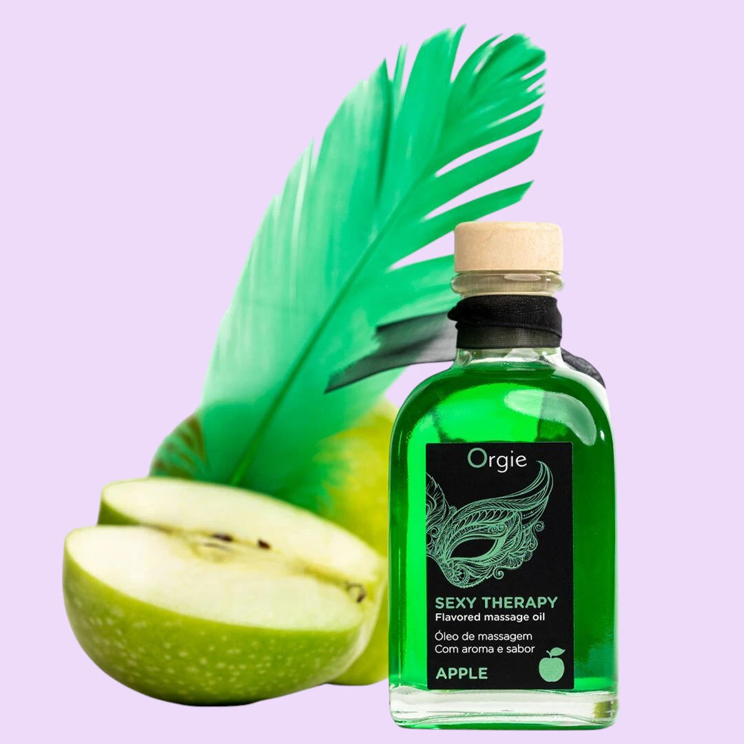Набір для масажу Orgie – Sexy Therapy Apple (100 мл), їстівна розігрівальна олія + пір'їнка
